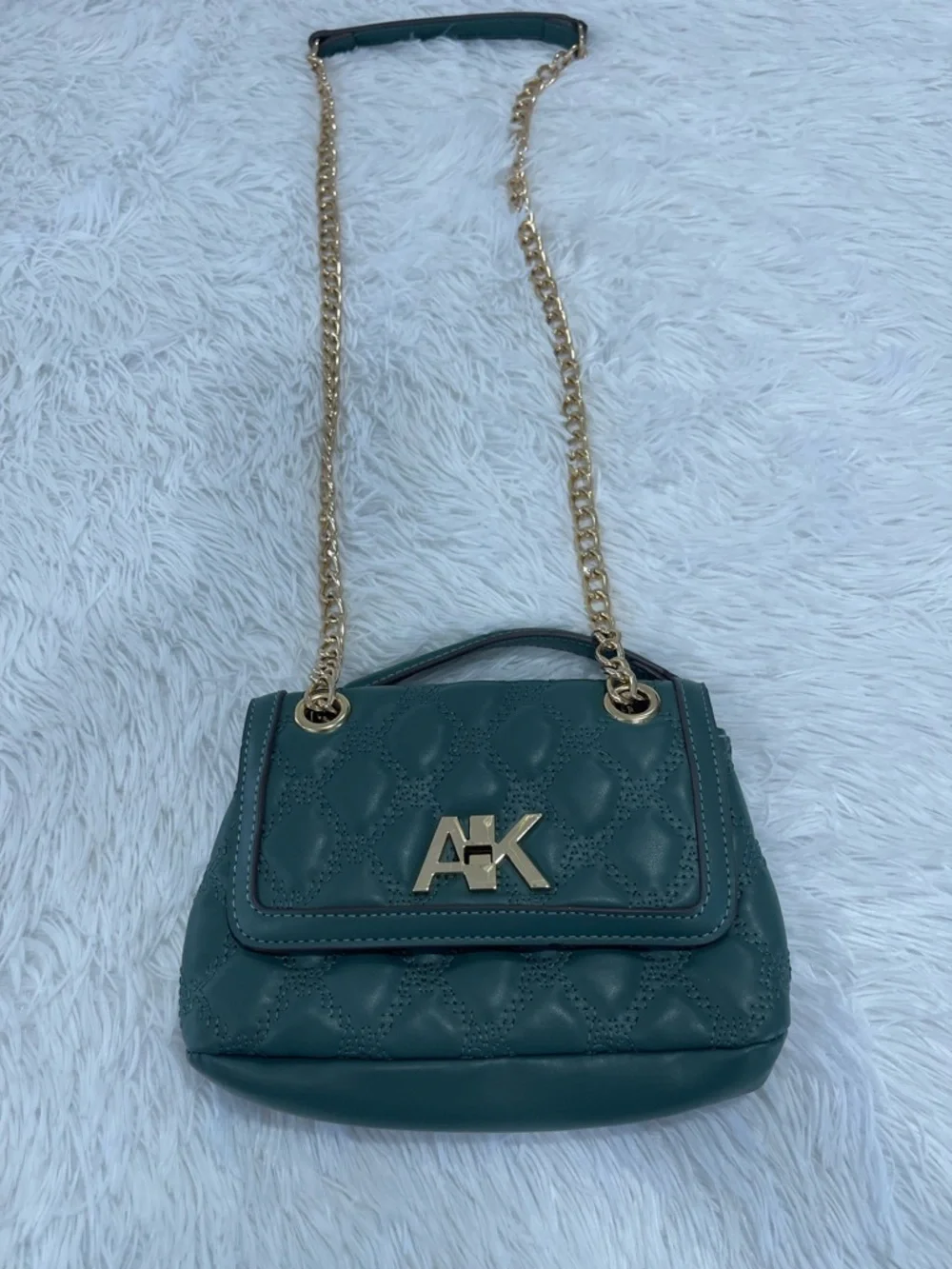 Anne Klein Quilted Dark Green Crossbody with Gold Chain - Picture 3 of 9